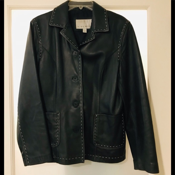 Vintage Black Nine West Leather with White Contrast Stitching Jacket
